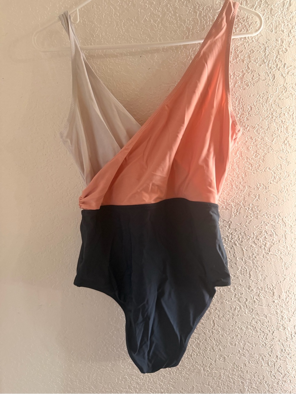 Colorblock One-Piece Swimsuit in Peach, Light Gray & Black - Picture 2 of 2